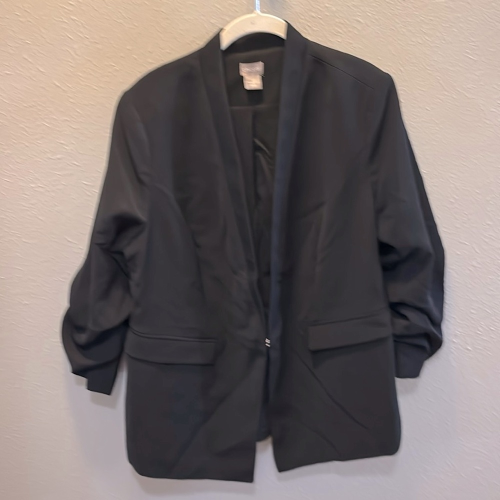 Chico’s Black Preppy Office Jacket Blazer Cinched Sleeves Women’s Size Large